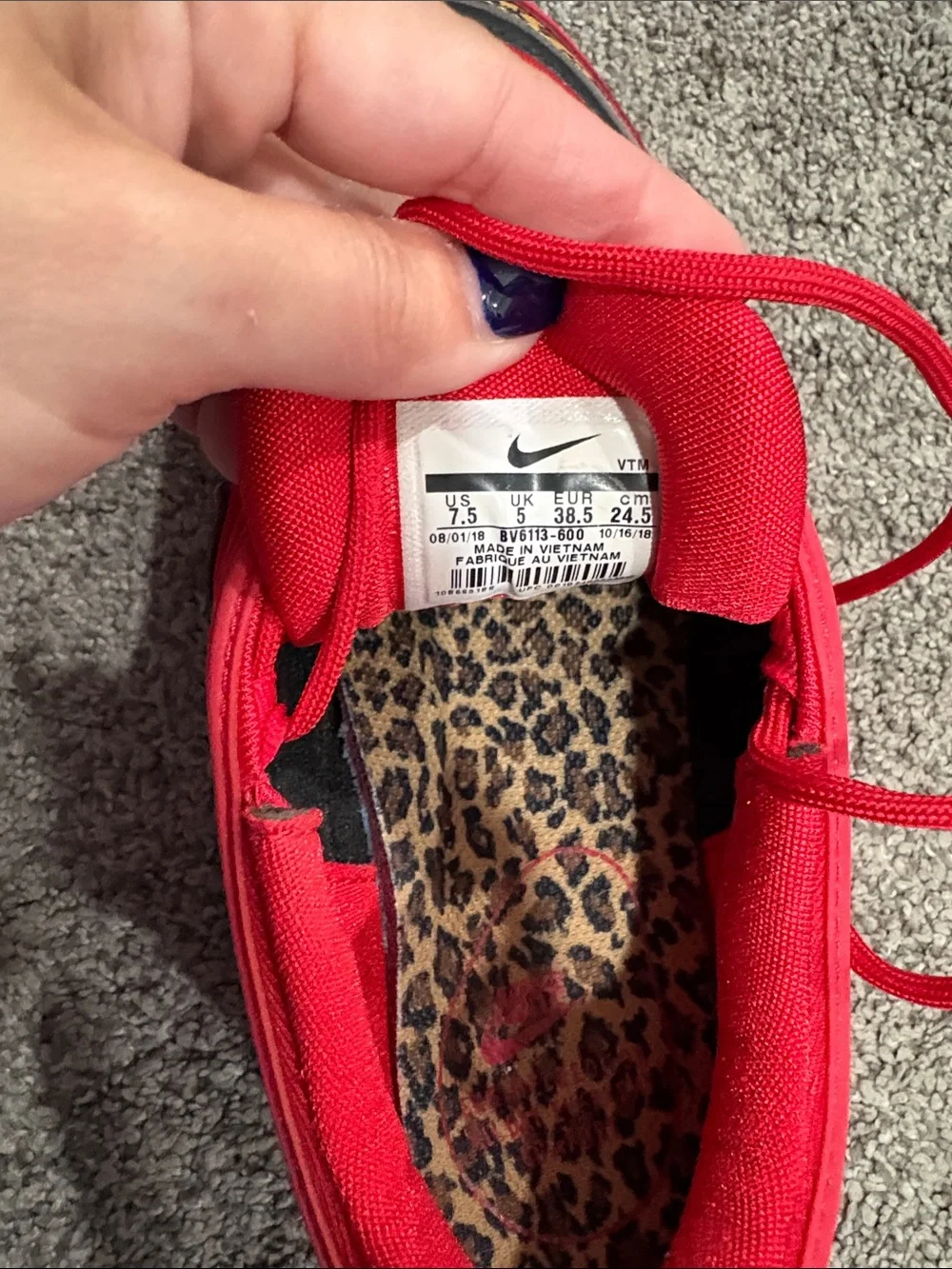 Nike Red Sneakers with Black and Leopard Trim